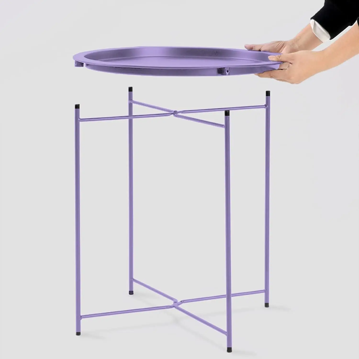 Outdoor Side Table, Small Patio Table Metal Side Table, Round Folding Side Table, for Outdoor and Living Room 6