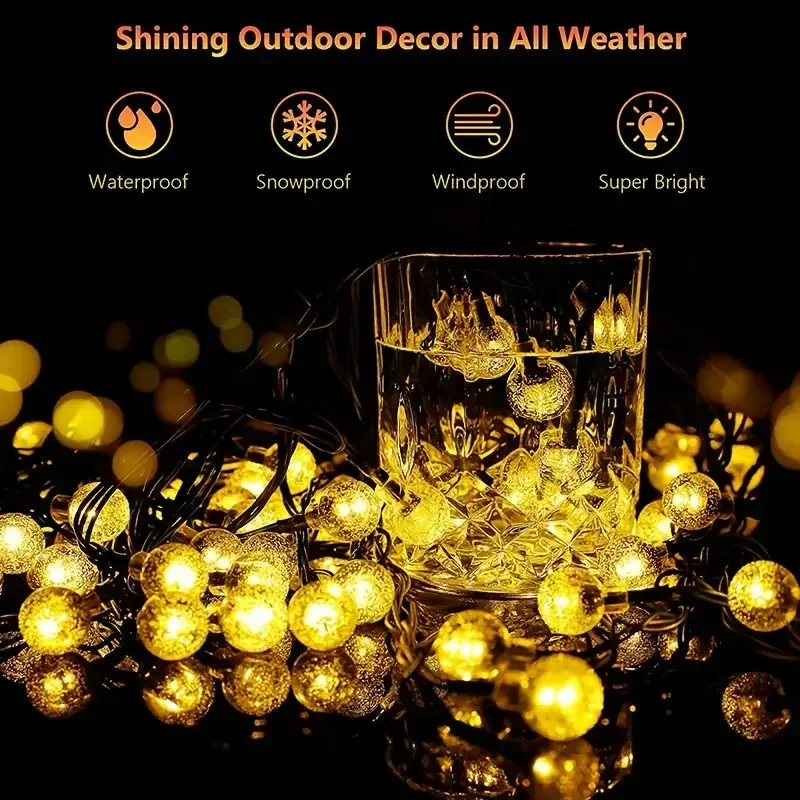 Solar Bubble Balls Lamp String Lights Outdoor Water Drops Outdoor Waterproof Orb Christmas Lights Patio Holiday Party