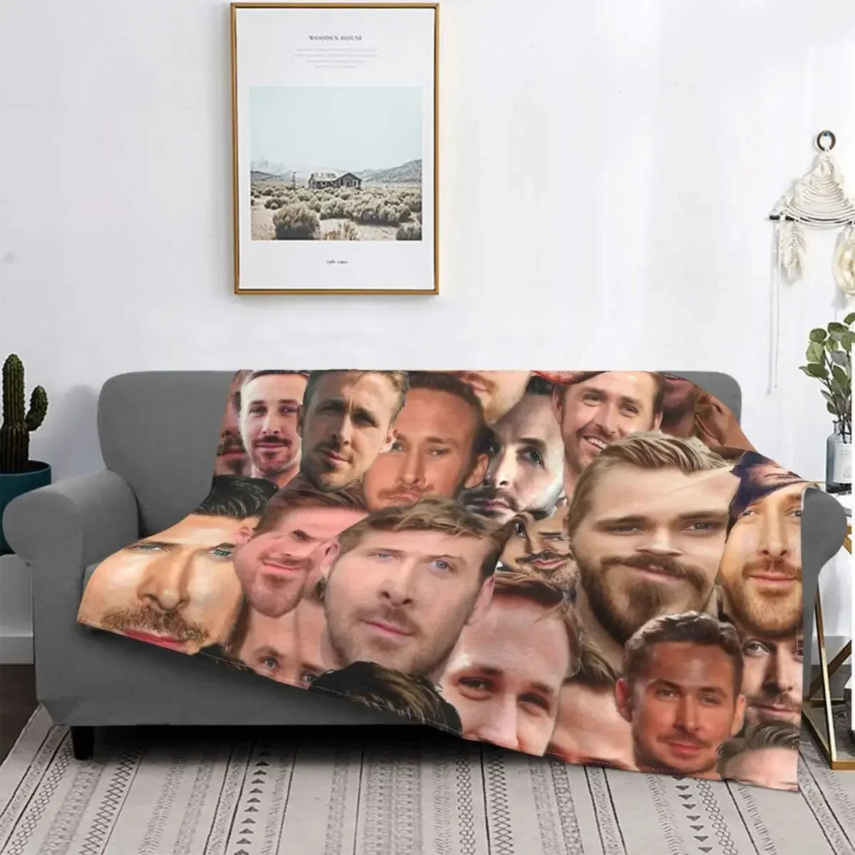 

RYAN GOSLING Kendall Face Wool Blanket Vintage Throw Blanket for Home 125*100cm Quilt