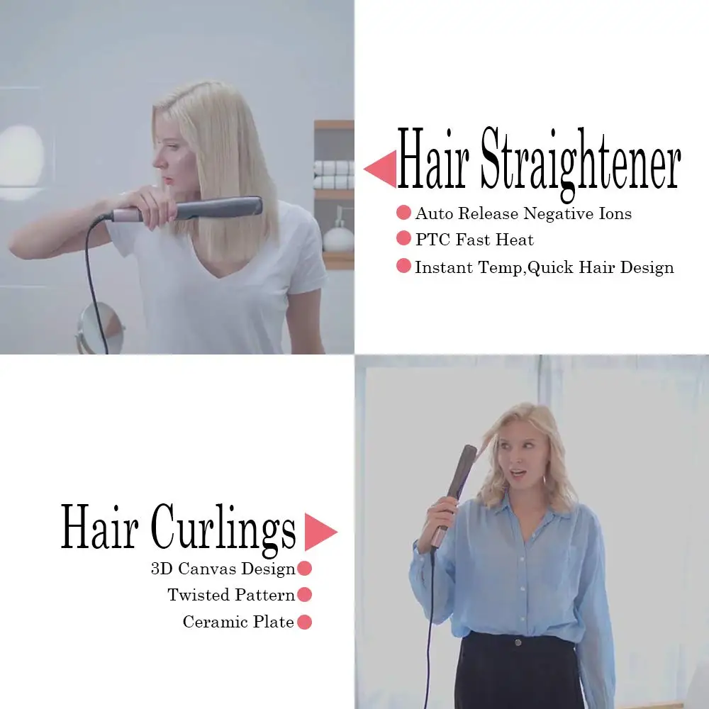 2 in 1 Hair Straightener hair straightener And Curler Twist Straightening Curling Iron Professional Negative Ion Fast Heating Styling Flat Iron