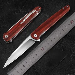 Petit couteau de poche pliant en acier, manche en bois, Collection, cadeau, porte clés, outil de Camping 