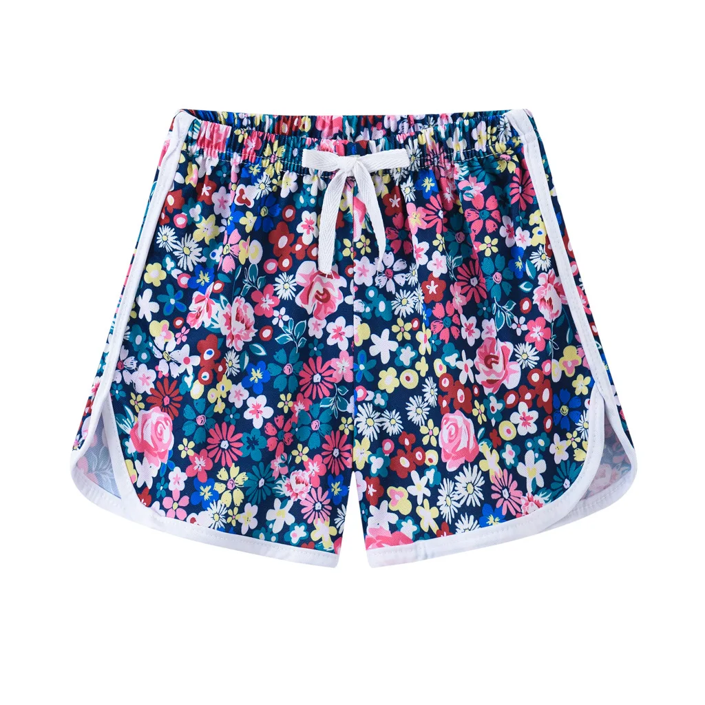 Kids Girls Beach Shorts Pull-on Summer Graphic Active Shorts Little Girls Swim Short Pants Decorative Drawstring Bathing Shorts 4