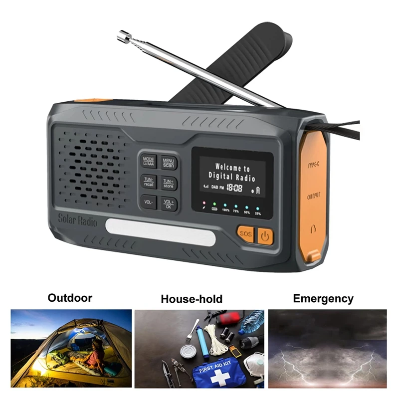 

Portable Solar Radio Receiver Emergency Radio Outdoor Hand Crank Radio DAB/FM Bluetooth Radio With LED Flashlight/SOS