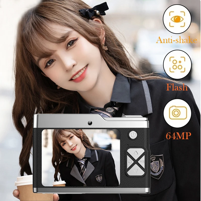 Digital Camera Full 4K 64MP 8X HD Video Image Stabilizer Dual Camera 2.4-inch IPS Screen Flashlight Lightweight For Students
