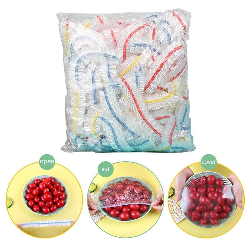 

100pcs Fresh Keeping Bags Film Elastic Stretch Disposable Bowl Cover Food Sealed