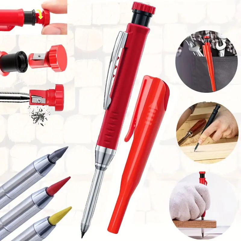 Mechanical Woodworking Pencil With Cap And 2.8mm Lead Solid Deep Hole Woodworking Mechanical Pencil Marker For Architects 3