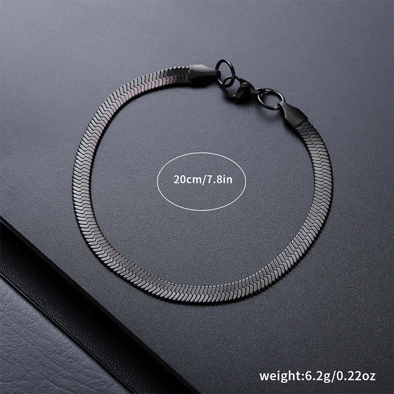 Men Black Snake Bone Cuban Chain Bracelet Biker Accessories