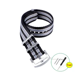Premium Braided Nylon Canvas Watch Band - Universal Soft Sport Bracelet Accessory - 22mm (Black khaki grey)