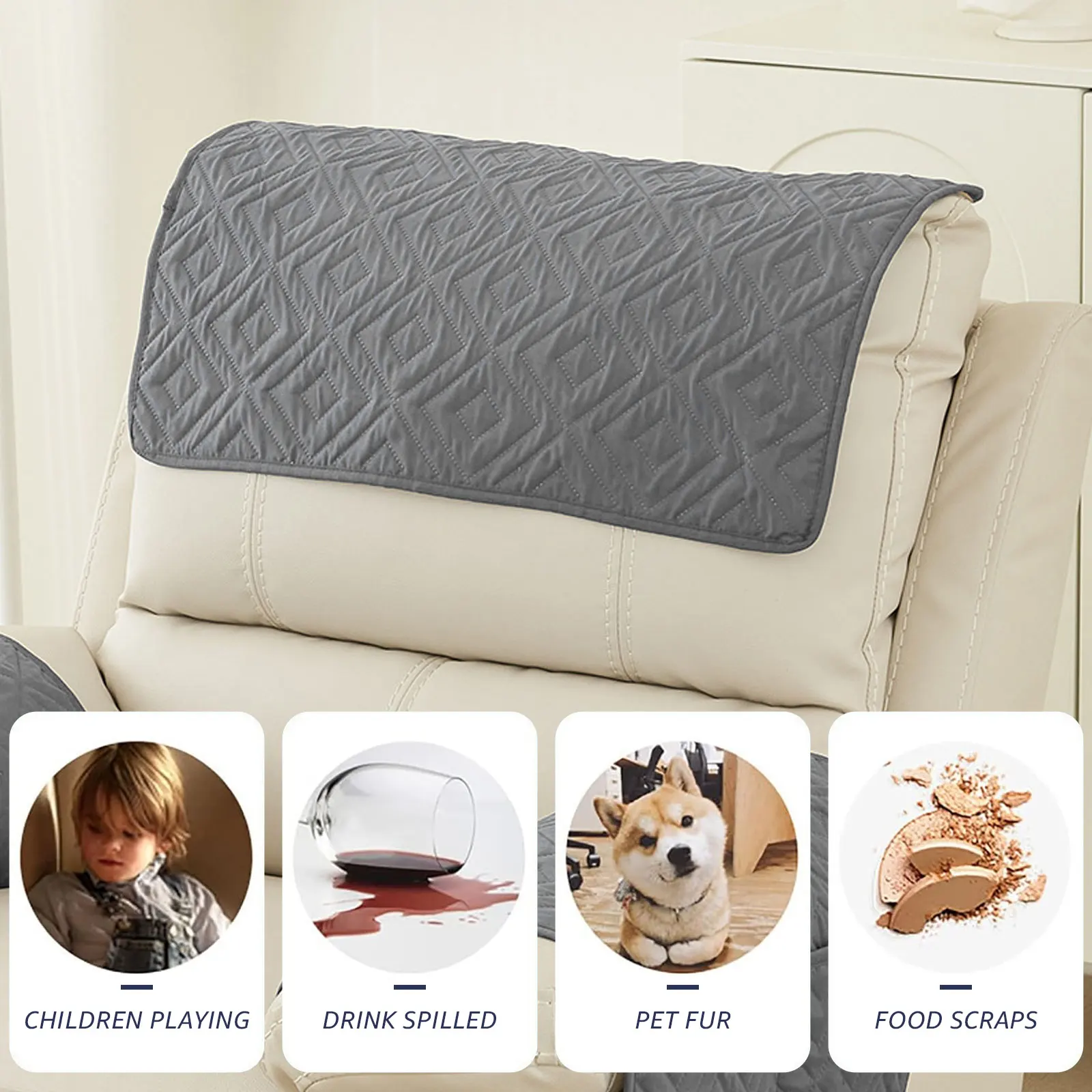 3Pcs Recliner Headrest Protector Polyester Waterproof Sofa Headrest Cover Anti Cat Scratching Mat Furniture Protector for Home 4