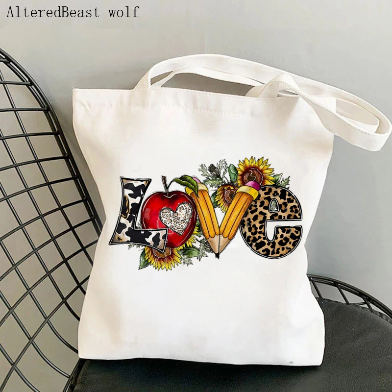 Women Shopping Bag Book Coffee teacher bag Kawaii Harajuku Canvas teacher Supplies Leopard Bag handbag Tote Shoulder Lady Bag