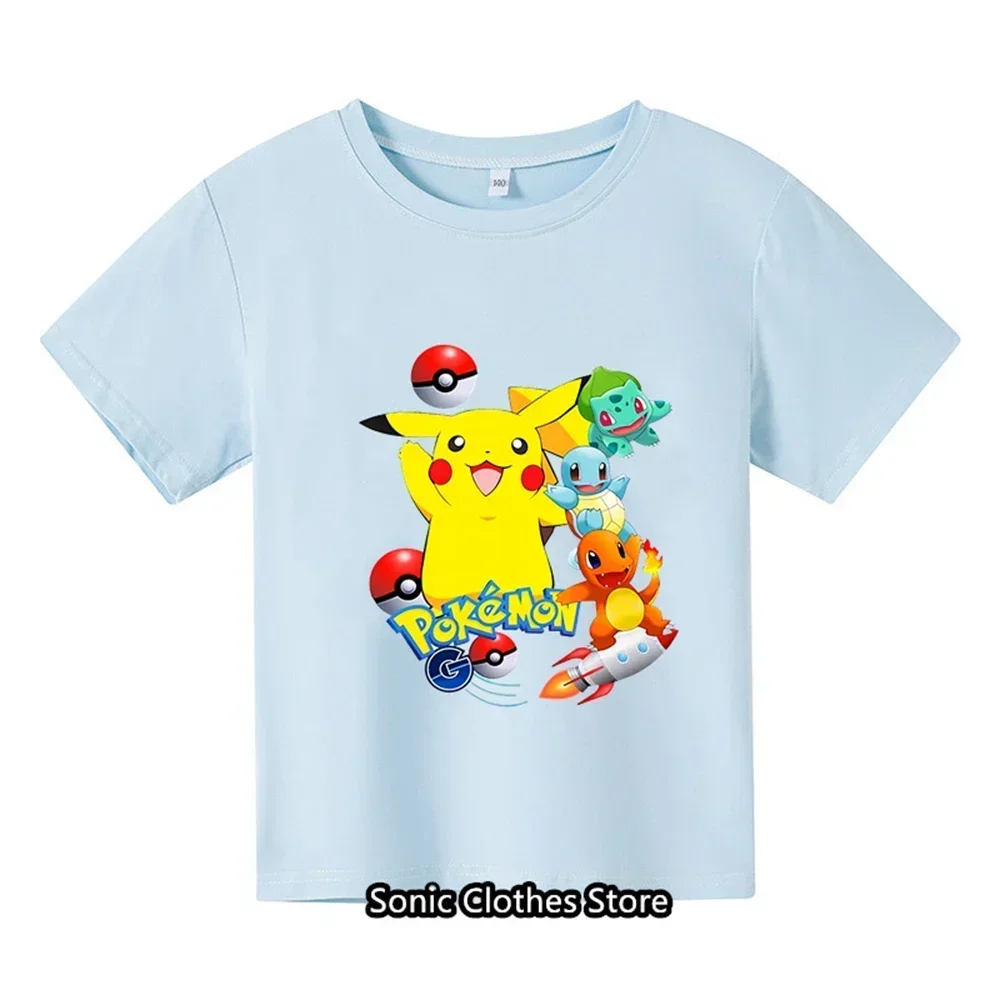 Summer New 3-14 Year Old Children's Pokemon Fashion Clothing Boys Short Sleeved Pikachu T-shirts Girls Casual T-shirts 3