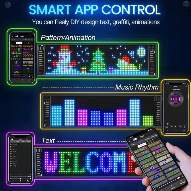 Car LED Matrix Pixel Panel Screen DIY Devil&lsquo;s Eyes Flexible Animation Display USB Plug-in App Control Car Bars Party LED Light LED Display Light LED Panel