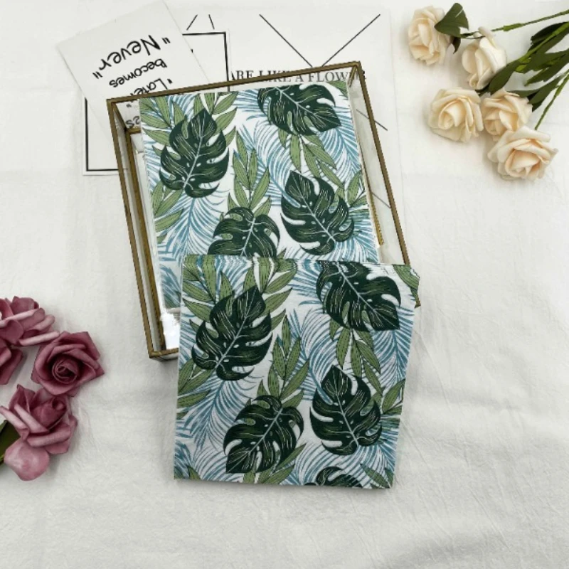 다채로운 프린트 냅킨, 녹색 잎 사각형 종이 냅킨, 일회용 장식 테이블 설정, 커피숍 냅킨, 2 레이어 