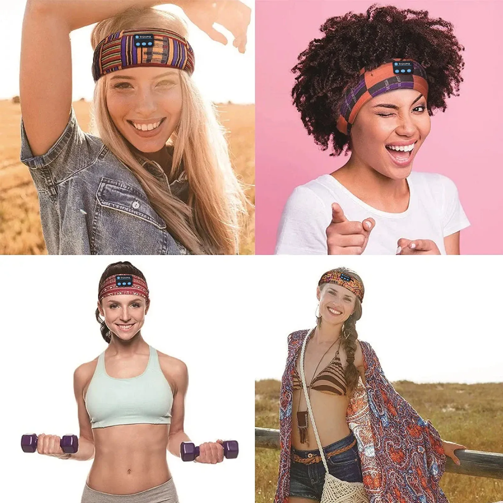 Wireless Bluetooth Headphones Headband Outdoor Elastic Sports Hair Band Music Earphones Bohemian Style Yoga Head Band Clear Call