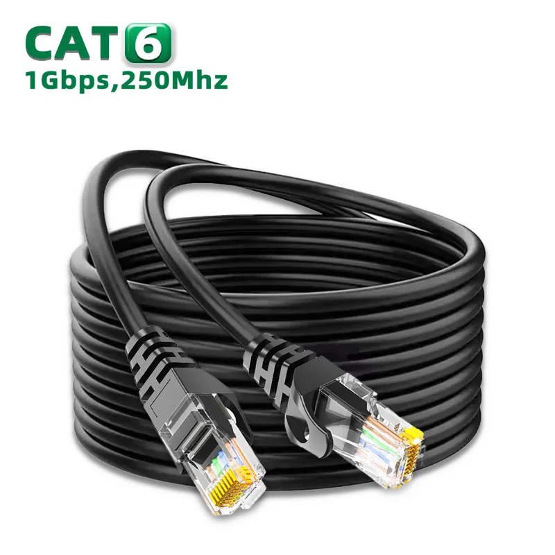 Premium Snagless Black Cat 6 Ethernet Cable - Weatherproof, High-Speed Internet LAN Solution