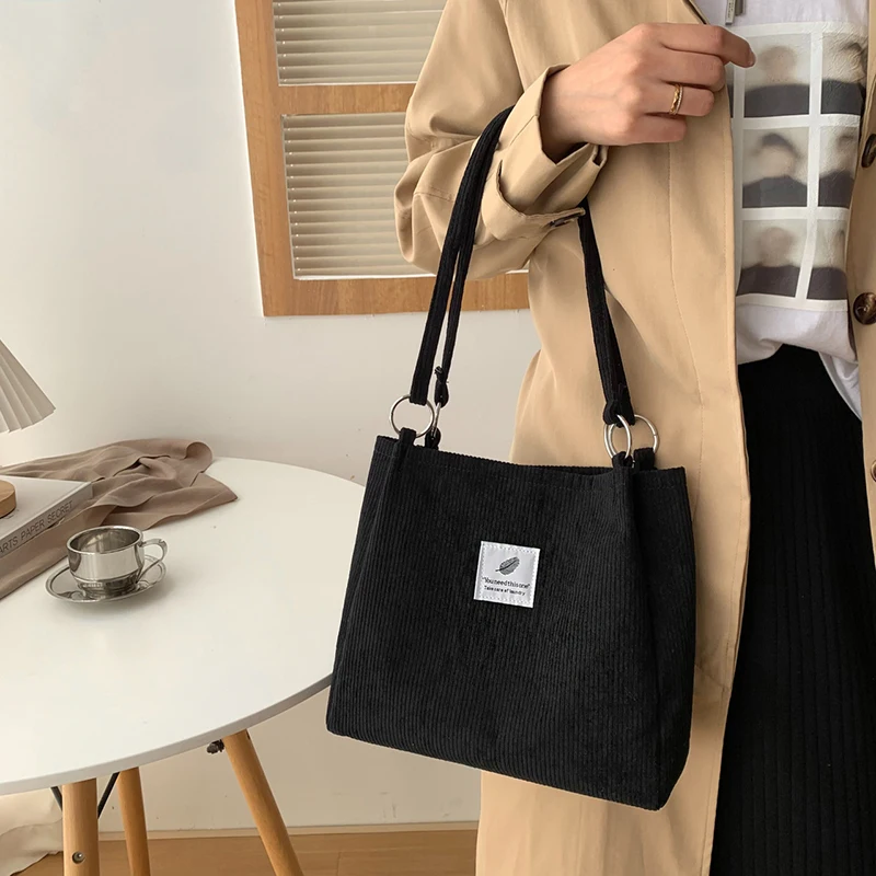 Corduroy Single Shoulder Bag Student Retro Large Capacity Canvas Bag Versatile Commuting Tote Bags Minimalist Handbag Woman