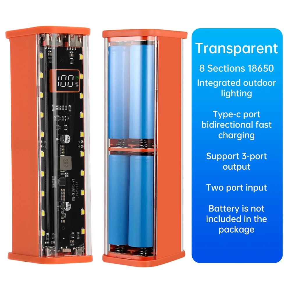 DIY Power Bank Case No-welding Battery Box Mecha Transparent Shell Long Endurance Fast Charging Mobile Power Supply 8pcs*18650