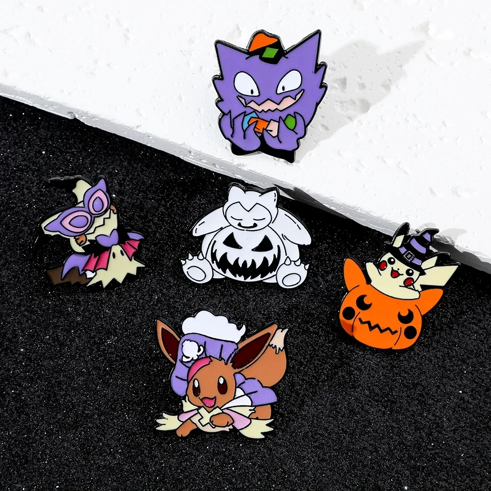5 Pcs Anime Creativity Brooch Cute Eevee Pikachu Gengar Enamel Pin Metal Badge Jewelry Clothing Backpack Accessories Gift