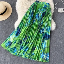 

Women Summer Holiday Boho Skirt Sets Elastic High Waist Pleated Skirt +Floral Print Lace Crop Vest Top Bohemian Beach Set Casual