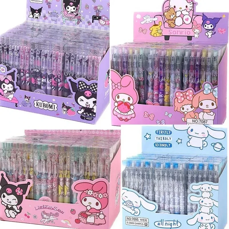 Gel Pens Sanrio 12pcs Cartoon Hello Kitty Kuromi 0.5mm Black Student Stationery Office Pen Kawaii Student Exquisite Gift