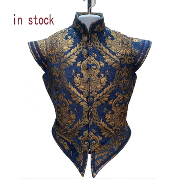 Nuovo! !! Costume da uomo adulto rinascimentale Tudor Elizabeth Vest Costume da pirata coloniale rosso e oro broccato Jerkin Vest Costume su misura