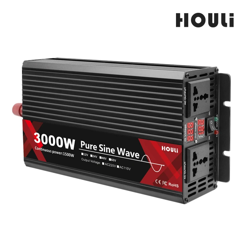 Houli Inverter 12V 220V 3000W Onda Sinusoidale Pura Dc 12V 24V A Ac 220V Convertitore Inverter Solari Per Auto