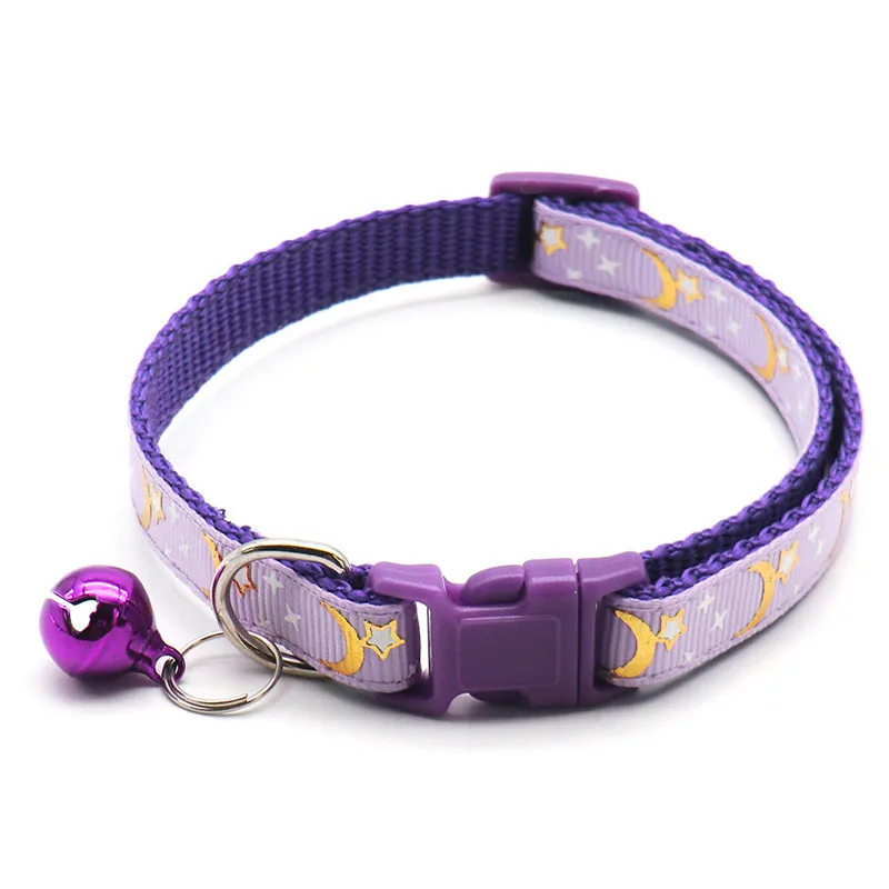 Cute Moon Star Print Cat Collar with Bells Breakaway Pet Cat Necklace Collars for Cats Adjustable Safety Kitten Collar 
