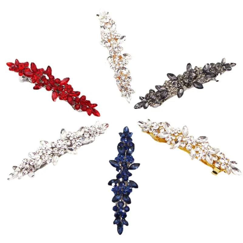 Korean Red Crystal Flower Spring Hairpin Vintage Ink Blue Rhinestone Horizontal Clip Children Fashion Hairpins hair accessory hair clip pearl hairpins