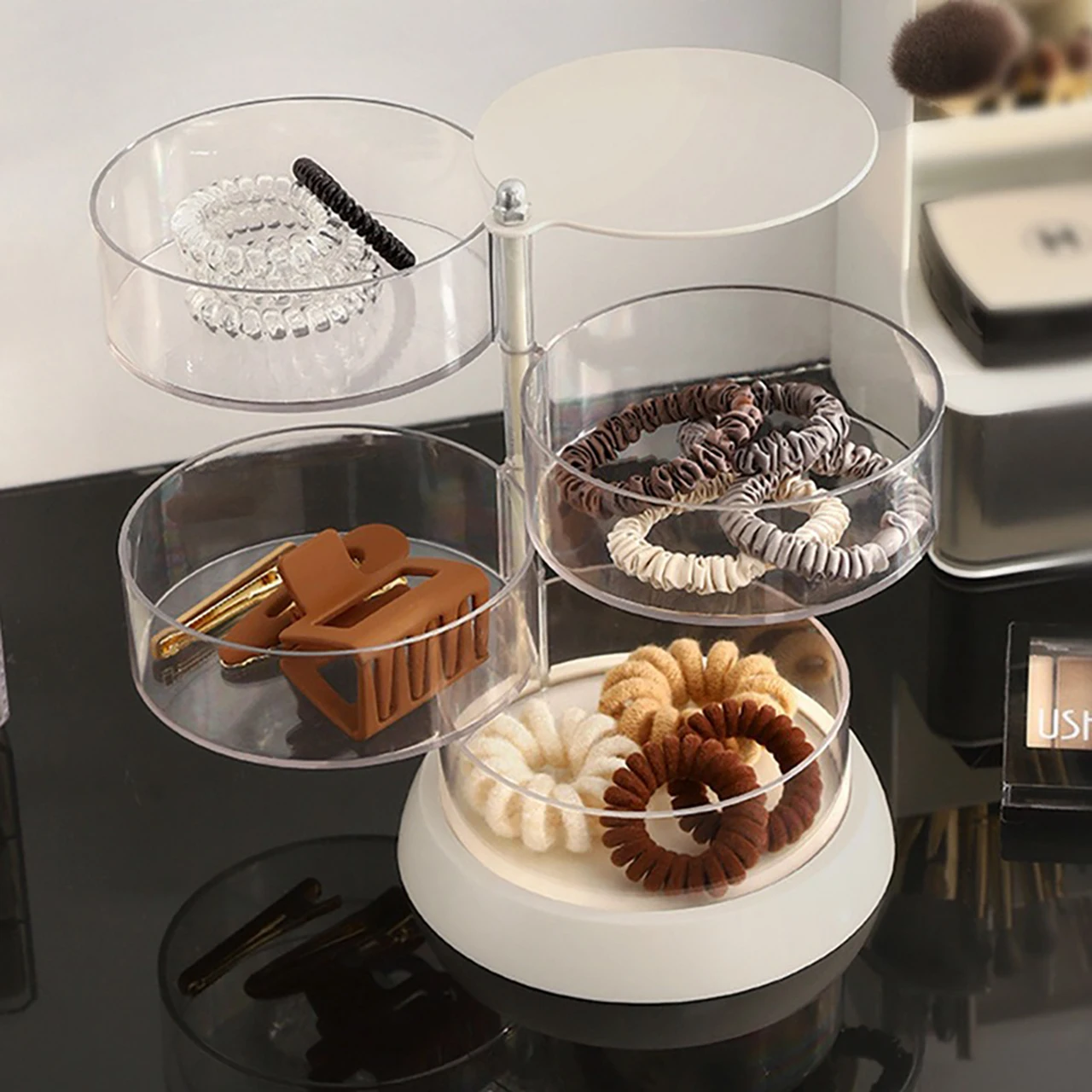 360° Rotating Makeup Storage Box Transparent Multi-Layer Jewelry Hair Accessories Organizer Rack Cosmetics Holder Box