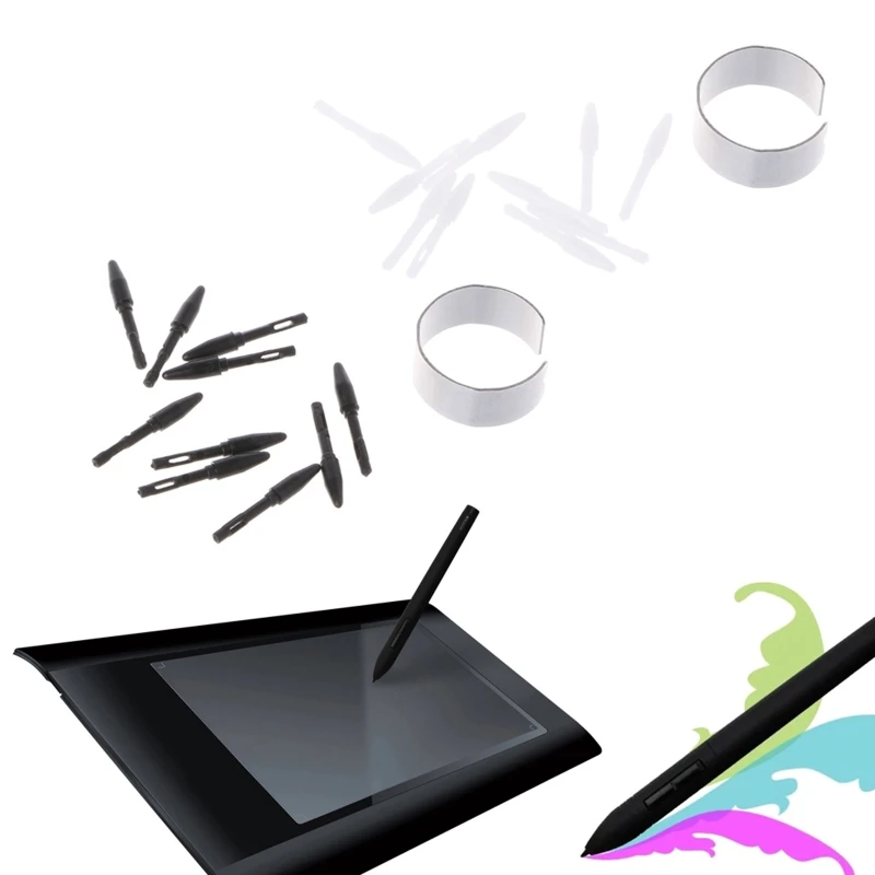 Stylus Pen Replacement Nibs 10PCS Active Tips For Digital Graphics Tablets P68 P80 Black with Removal