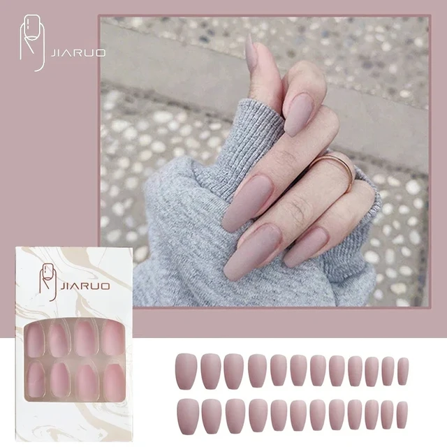 L-029)Pink Marble-Nails Long Coffin Fake Marble Nails Design Acrylic –  halobuyall