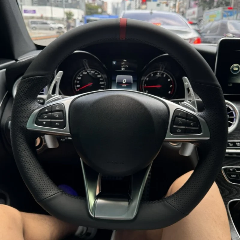Benutzerdefinierte Mikrofaser-Leder-Auto-Lenkradabdeckung für Mercedes Benz S-Klasse S500 2016 A-Klasse AMG A45 2016–2019 Autozubehör