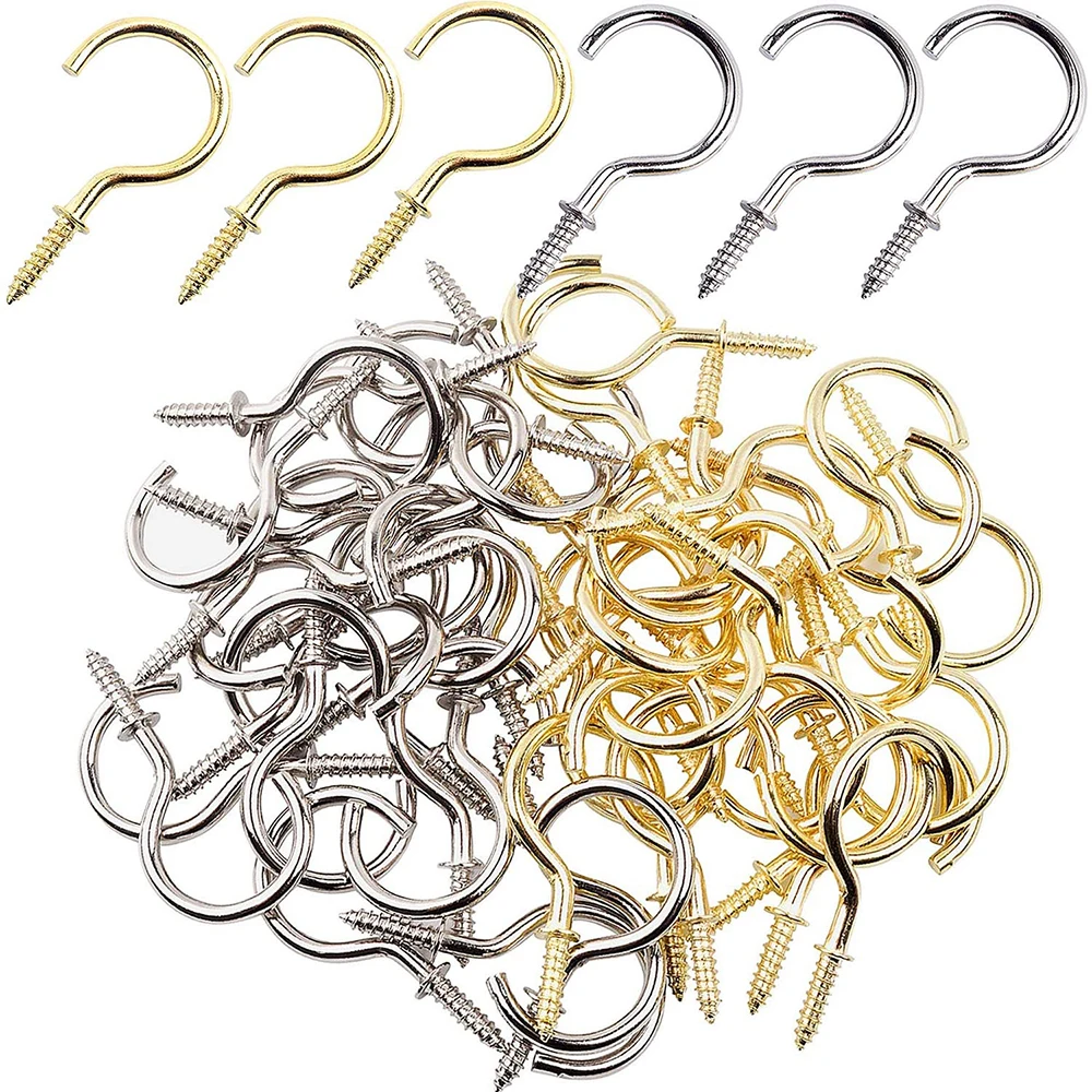 

100 Pieces 2 Colors Small Screw-in Ceiling Hooks Metal Wall Hanging Mug Hooks Holder for Coffee Tea Cups Plant Light,37mm/1.45in