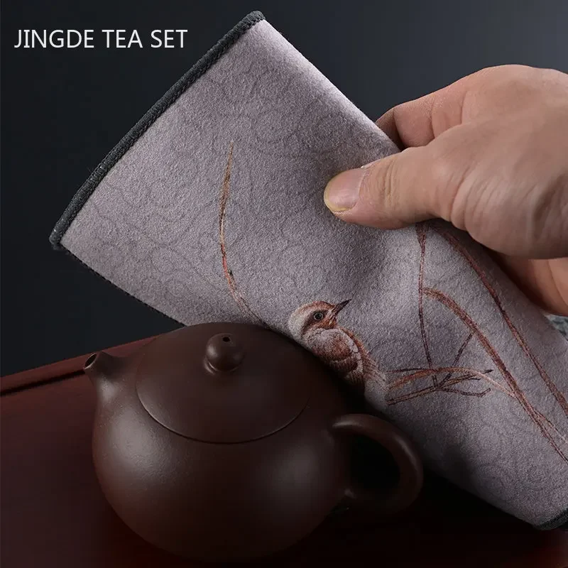 High-grade Thickened Plush Absorbent Tea Towel Painted Zen Tea Cloth Special Tea Table Rag Home Cleaning Tools Kitchen Towel
