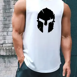 Men's Summer Helmet Printed Fitness Loose Size Breathable and Comfortable Round Neck Sleeveless Tank Top T-shirt