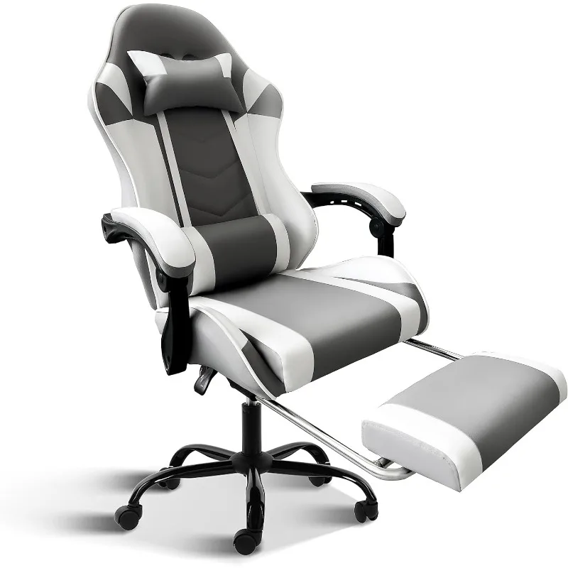 

YSSOA White Gaming Chair with Footrest, Big and Tall Gamer Chair, Racing Style Adjustable Swivel Office Chair, Ergonomic Video