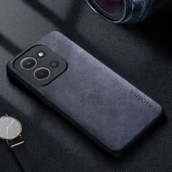 Deluxe Retro Business Style Solid Leather Phone Case Cover for Poco C85(173.16mm) (GRAY)