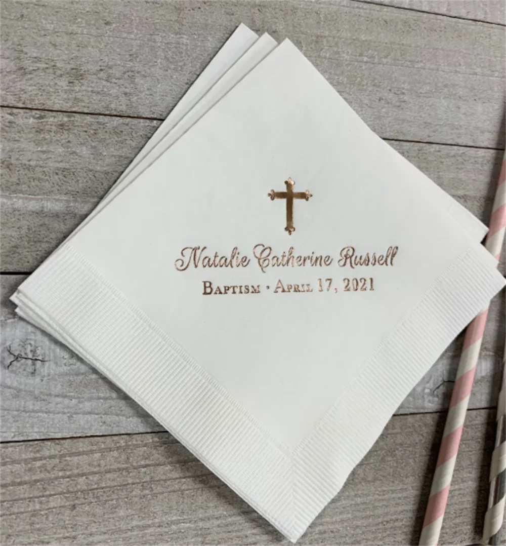 

50PCS Personalized Baptism Monogram Cocktail Beverage Napkins Wedding Birthday Baby Communion Christening Religious Luncheon