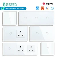 BSEED Zigbee 1/2/3Gang Touch Switches 1/2/3Way Tuya Smart Life App Control With UK Sockets Glass Panel Neutral Version White
