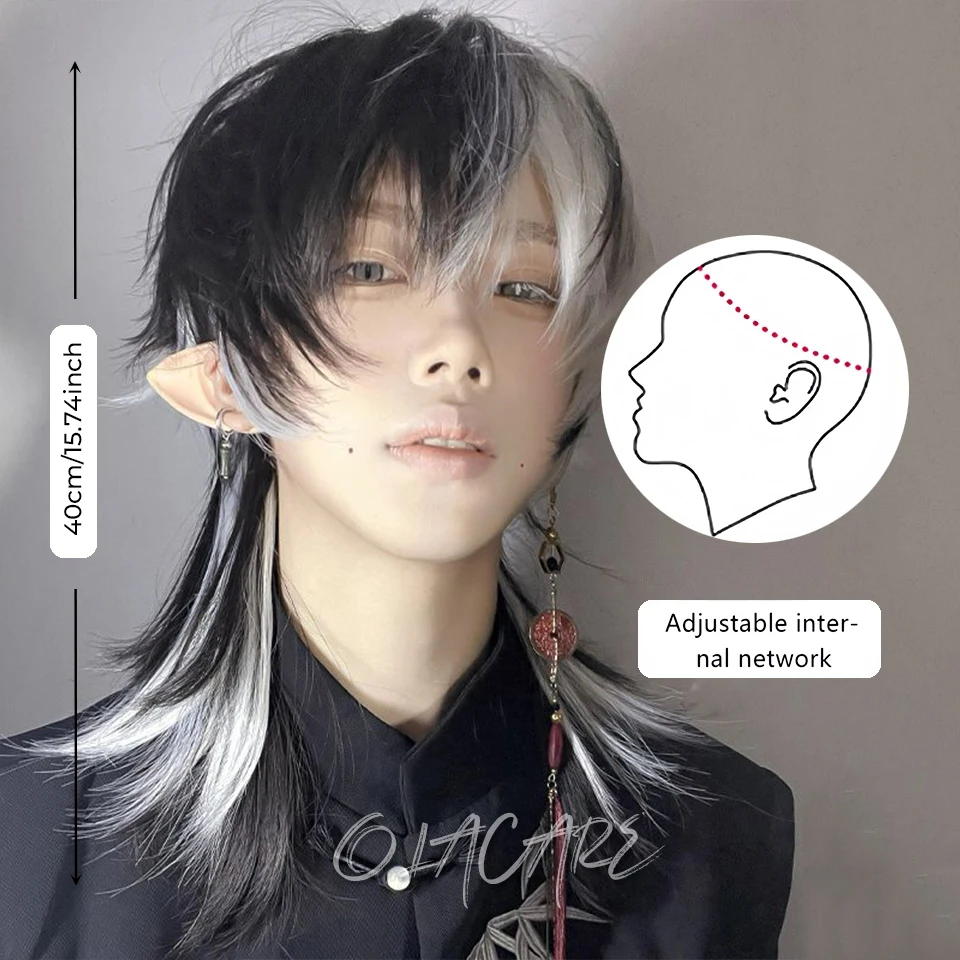 Synthetic Straight Anime Men Wig with Bangs for Daily Party Cosplay