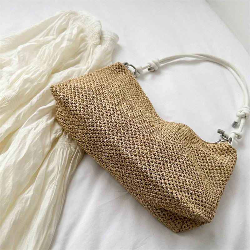 Straw Woven Bag, Natural Charm Weaving Handbag Shoulder Bag, Hand Knitting Crossbody Bags, Purse & Phone for Everyday Essentials