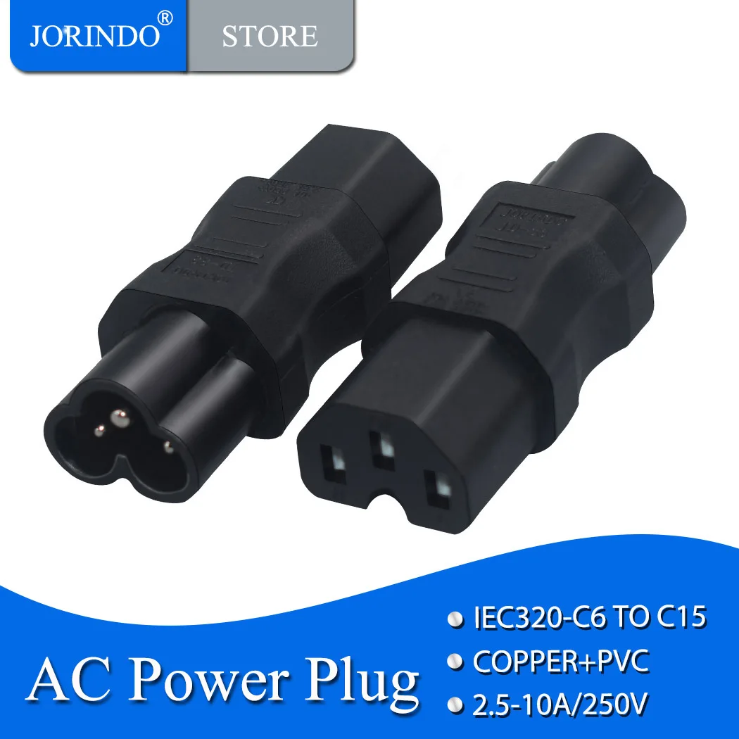 1PCS JORINDO IEC320 C6 TO C15 C15 to C6 plug socket converter Clover shaped to C15 with recessed conversion plug