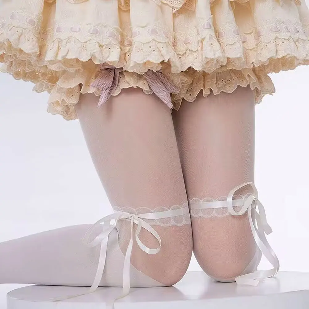 Description Picture 5 of itemWomen Bow Stockings Splice Slim Thin Party Thigts Nylon Club Gothic Lolita Black Pantyhose Straps Y2k