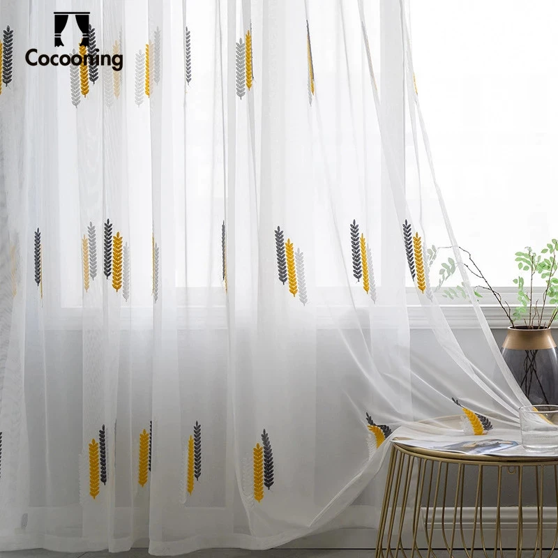 2022 Embroidered Tulle Curtains for Bedroom Voile Curtain Pastoral Sheer Curtain for Living Room Balcony Window Gauze
