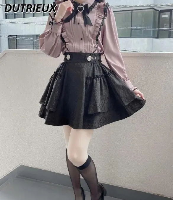 

Rojita Sweet Skirt Vintage Jacquard Ruffles Slimming Mini Skirt Women 2023 Spring Summer New High Waist Pleated Skirt Students