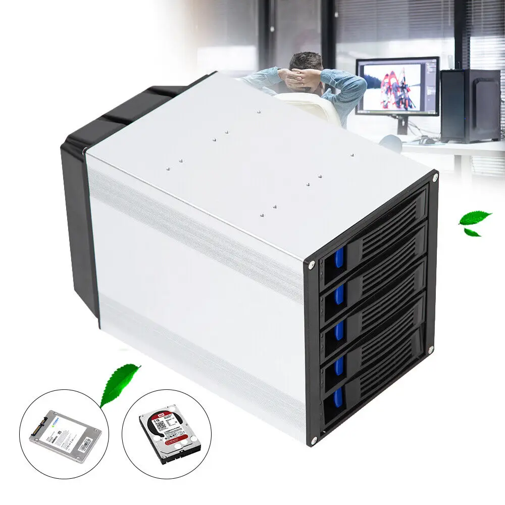 5 Bays SATA SAS D Drive Bay Hard Drive Disk Case Enclosure 2.5"/3.5" Hard Enclosure