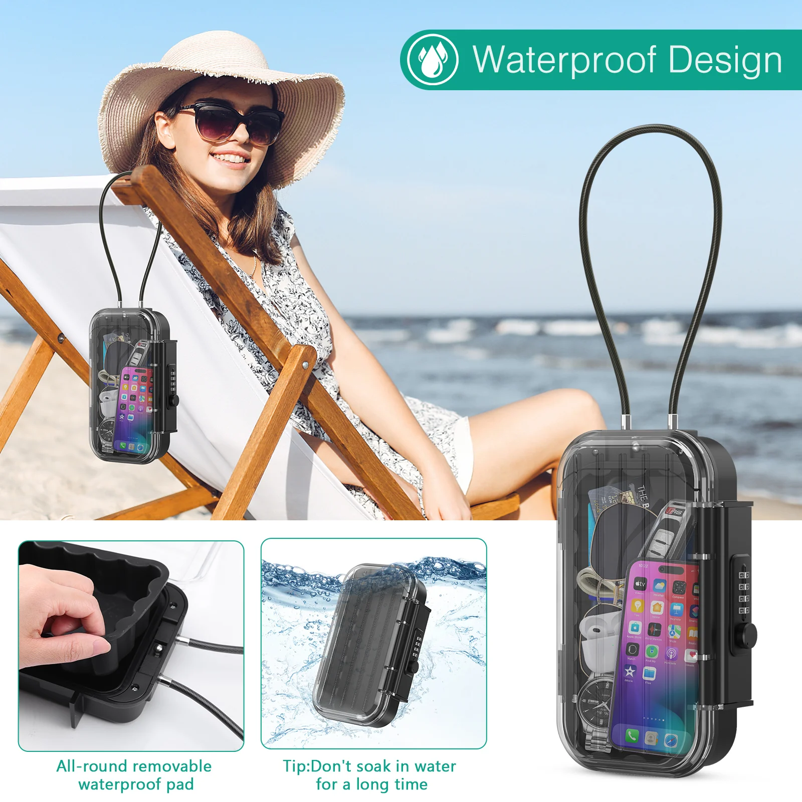 ORIA Waterproof Safe Lock Box 4-digit Combination Travel Safe Lockbox Transparent Storage Box with Large Capacity for Travel, Be