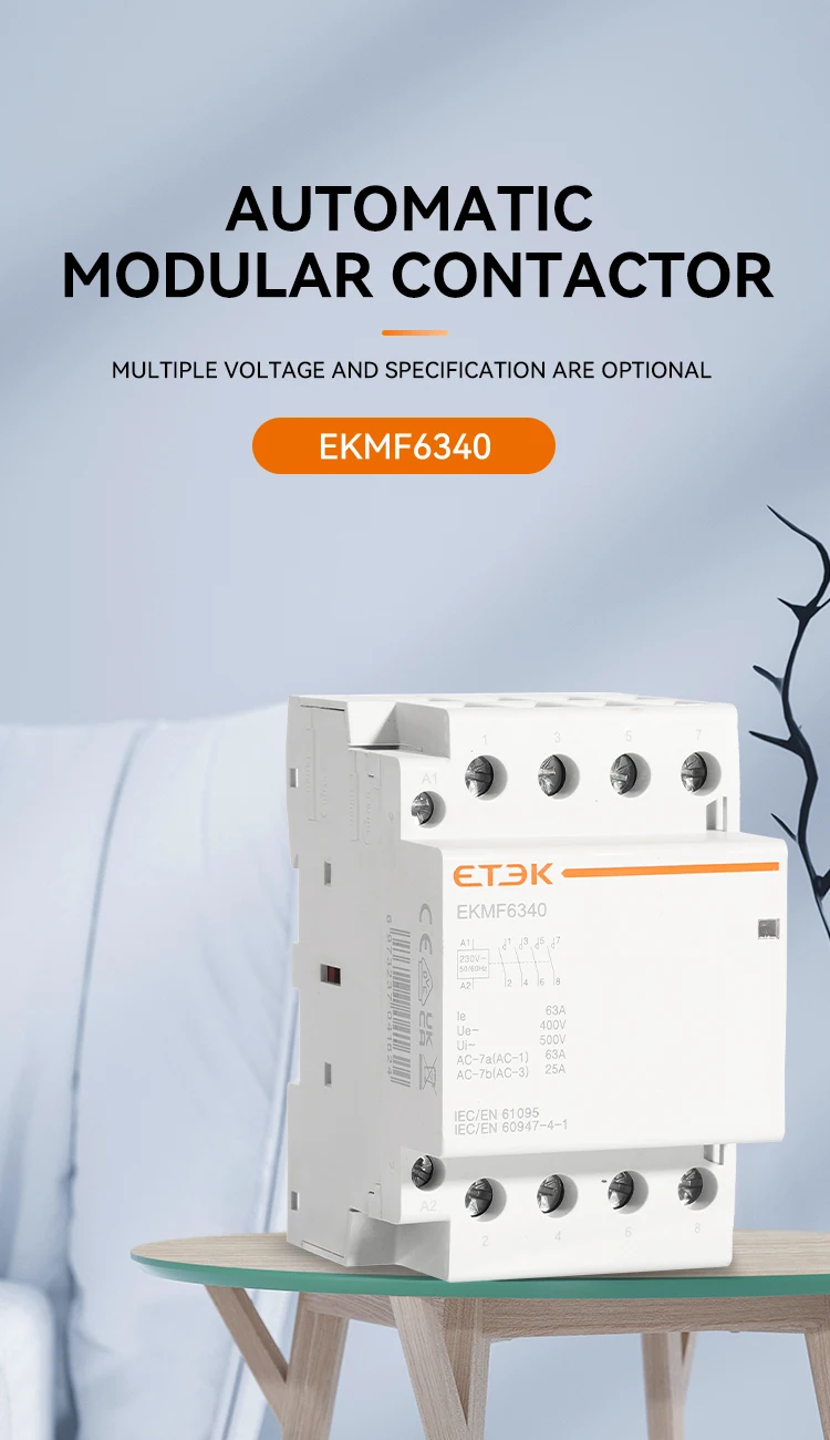 Description Picture 2 of itemETEK Three Phase AC Type 4pole 220V 50Hz Din Rail Household 25A 40A 63A Modular Contactor Switch Controller EKMF