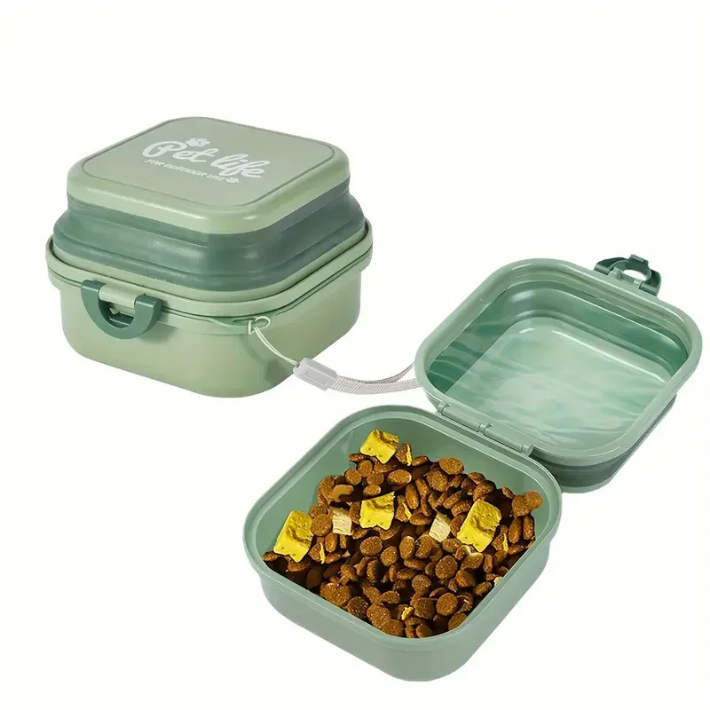 2 in 1 portable dog bowl for travel camping hiking durable pp material leak proof lid ergonomic handles white beige design food water feeder for dogs hiking essentials ergonomic pet bowl leakproof container hiking accessories details 5