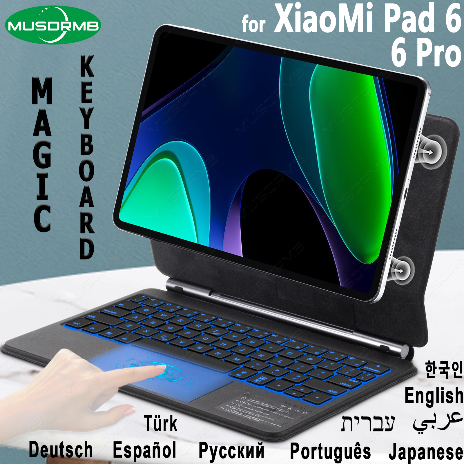 Magic Keyboard for Xiaomi Pad 6 2023 MiPad 6 Pro 11-inch Adjustable Stand Case Rainbow Backlit Touchpad Keypad Multi-Language